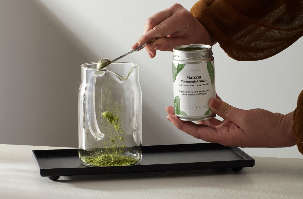 AVANTCHA Matcha Ceremonial Grade Kagoshima Natural Farming 80g in Iced Matcha Latte